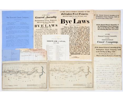Local Interest. Nine pieces of printed &amp;/or manuscript ephemera relating to Nottinghamshire and Derbyshire canals, late 1