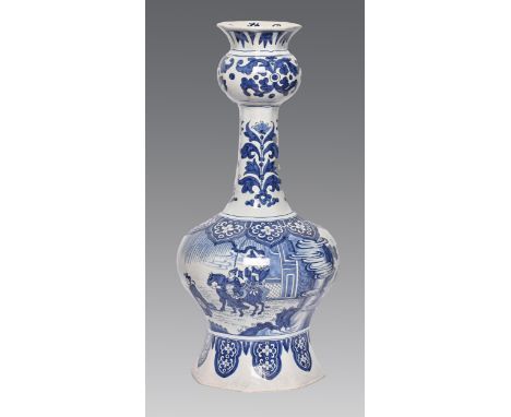 &nbsp;A Dutch Delftware garlic necked vase, 20th c, 52.5cm h, painted mark and numbers