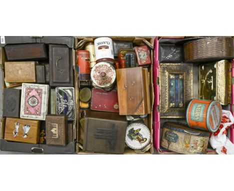A George II mahogany tea caddy, c. 1755,&nbsp;a quantity of advertising tins, early 20th c and later, various companies, shap