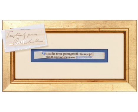 A medieval biblical manuscript parchment fragment, probably 14th/15th c,&nbsp;two lines hand-scrivened with Exodus XII: 29, b