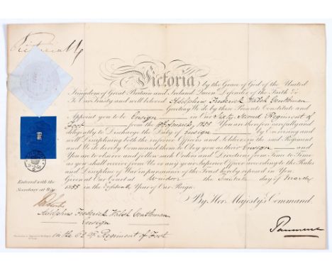 Queen Victoria and the British Army. A Victorian ensign's commission, Adolphus Frederick Walsh, Gentleman, for the 62nd Regim