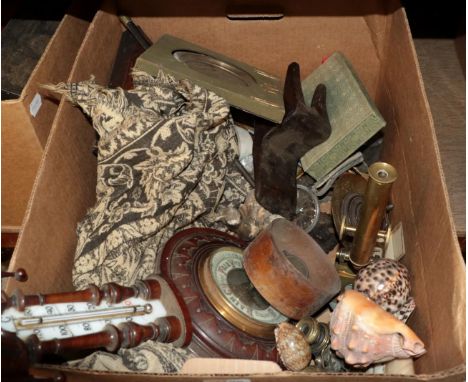 A box of miscellaneous including a barometer, microscope, shells and other items (a.f.) (qty)  