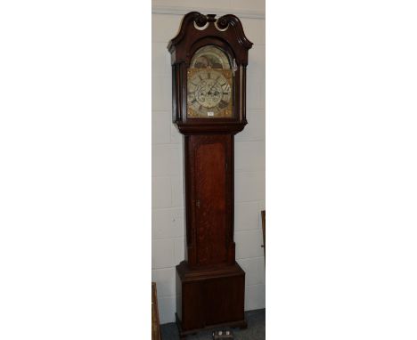 ~ An oak thirty hour longcase clock, signed Stephen Simpson, Greeta Bridge, 18th century, arch dial with moonphase aperture a