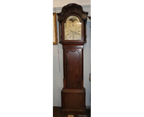 ~ An oak thirty hour longcase clock, arch silvered dial signed Edmd Scholfield, Rochdale, late 18th century