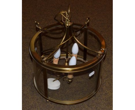 A Dutch gilt metal and glass lantern form ceiling light