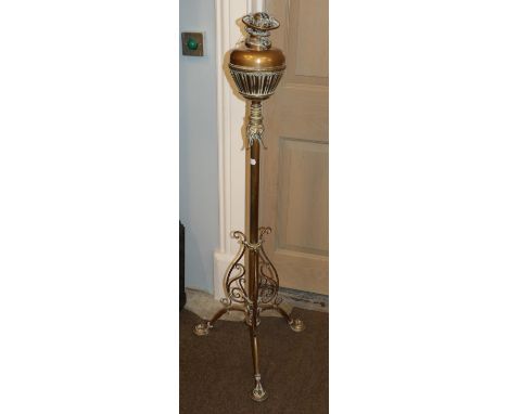 A Victorian brass telescopic oil lamp stand a/f