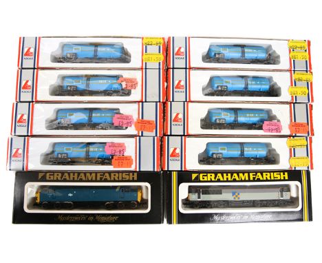 A quantity of ‘N’ gauge Locomotives and freight wagons. 2 Graham Farish diesel locomotives. A BR Railfreight class 56 Co-Co R