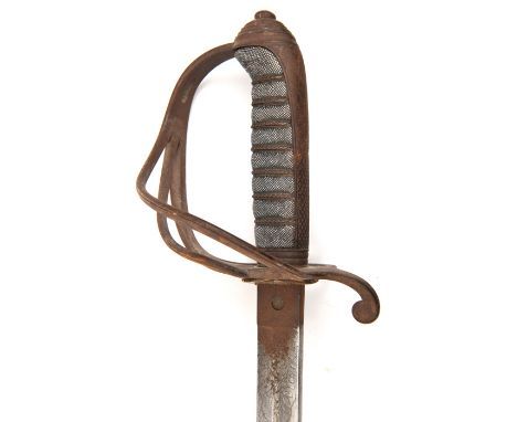 An Artillery officer’s sword, c 1875, very slightly curved blade 32½”, etched with winged lightning on one side, and grenade 