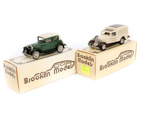 2 Brooklin Models. BRK 3 1930 Ford Model A Victoria in dark green with cream roof and wheels with light brown interior. Plus 