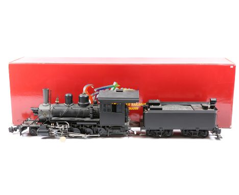 A Bachmann ‘Spectrum’ G scale 2-8-0 narrow gauge Consolidation North American style tender locomotive. (81298). In black with