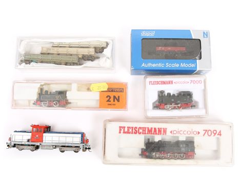 Small quantity of N gauge etc model railway. 2 Fleischmann Piccolo – A German outline 0-4-0 tank locomotive RN LOK7, (7000). 