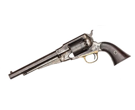 A 5 shot .44” Remington New Model Army percussion revolver, number 96561, with address and patent dates on barrel, the grip w