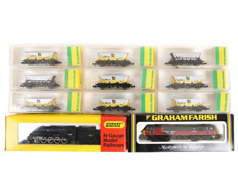 A quantity of ‘N’ gauge Locomotives and freight wagons. A Graham Farish BR Rail Express class 90 Bo-Bo electric locomotive ‘P