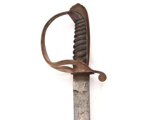 A late 19th century Spanish light cavalry sword, very slightly curved, fullered blade 34”, with crowned double headed eagle m