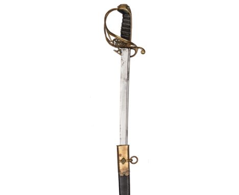 A Geo IV 1822 pattern infantry officer’s sword, curved pipe backed blade 32½”, etched with crowned “GR” reversed and interlac
