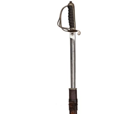 A Geo V officer’s sword of The Royal Artillery, almost straight, fullered blade 35”, by Joseph Ridge & Co, Sheffield, etched 