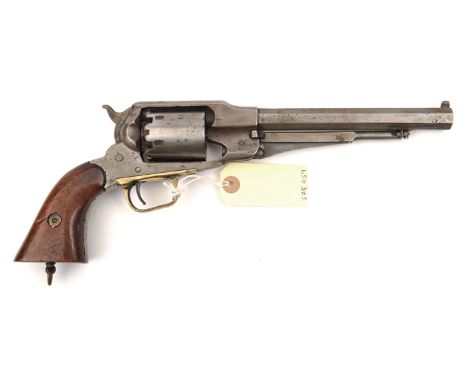A 6 shot .44” Remington New Model Army SA percussion revolver, QGC (heavily refinished, barrel reduced to 7-5/8”, rammer, cyl