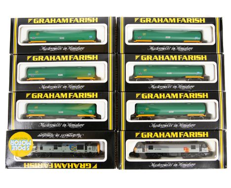 A quantity of Graham Farish ‘N’ gauge Locomotives and Rolling Stock. 2x BR Railfreight - class 90 Bo-Bo electric locomotive ‘