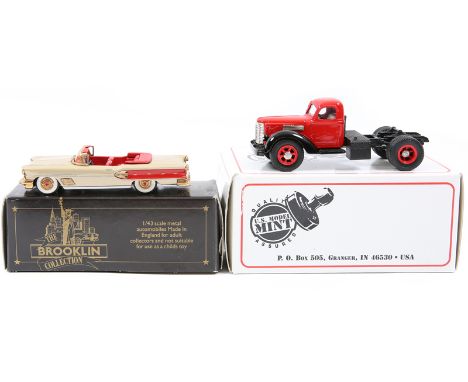 2 white metal American vehicles. A U.S. Model Mint US19 1947 International KB-12 Tractor Unit. In bright red with red wheels 