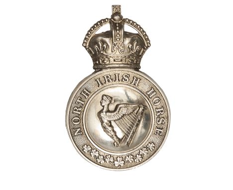 A good scarce post 1902 WM glengarry badge of the North Irish Horse, applied harp to centre. Near VGC Plate 1 