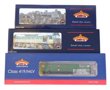 3 Bachmann Model Railways OO gauge locomotives. A BR N class 2-6-0 tender locomotive (32-152) RN 31813 in lined black livery.