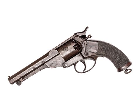 A 5 shot 54 bore Kerrs patent 2nd model DA percussion revolver, barrel 5¾” with faint traces of London proofs, the frame bear