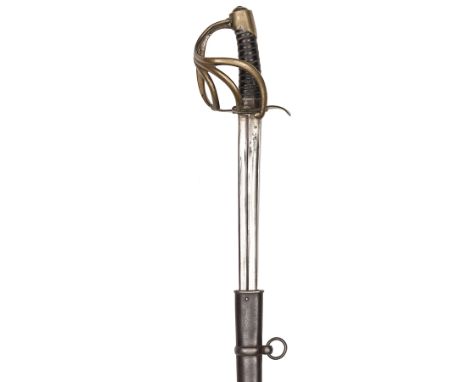 A French M An XIII heavy cavalry trooper’s sword, straight double fullered blade 38”, marked “Manufre Ra du Klingenthal 9bre 