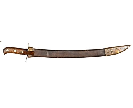 A WWII Dutch sidearm, slightly curved and swollen blade 17”, with back fuller, crown/H stamp and name “Hembrug” at forte, she