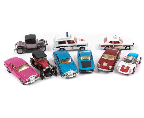 8 Corgi Whizzwheels. Bentley T Series in pink with white interior. Rolls Royce Silver Shadow in metallic blue with brown inte