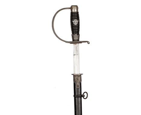 A Third Reich Police NCO’s sword, by WKC, the plated hilt with ribbed wood grip and Police eagle badge, in its black painted 