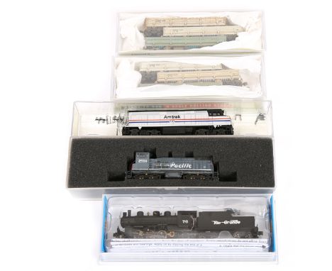 Small quantity of N gauge model railway. A Concor Southern Pacific Bo-Bo diesel locomotive RN2591. Bachmann Rio Grande 2-6-2 