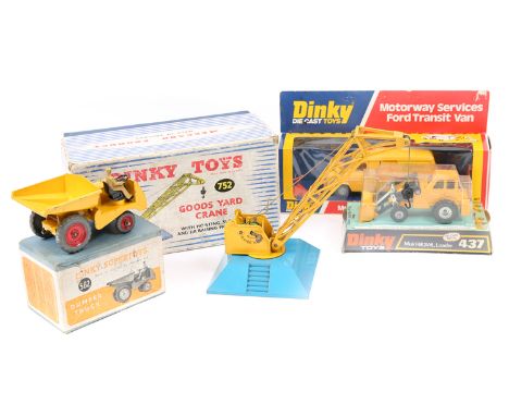 A quantity of Dinky Toys. 2x Muir-Hill 2-wheel Front Loader (437), variations. Coles Mobile Crane (971), Dumper Truck (562), 