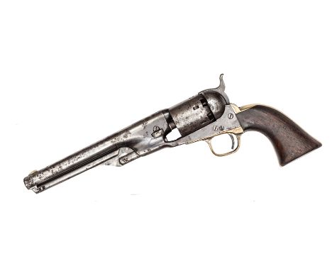 A 6 shot .36” Colt Model 1861 round barrelled Navy percussion revolver, number 22486 (1864) on all parts, with fairly clear n