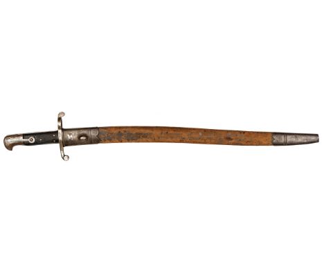 A scarce sword bayonet for the 1863 Whitworth rifle, yataghan blade 22¾” with faint crowned “VR” and ordnance inspector’s mar