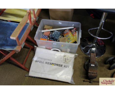 A box containing various light bulbs, fittings and a Spill Response Kit etc.