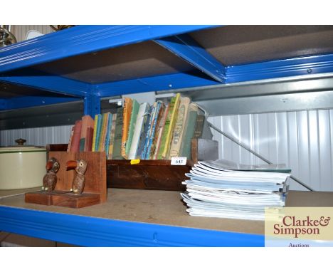 A quantity of Ipswich Town programmes; a pair of book ends; a book trough and contents