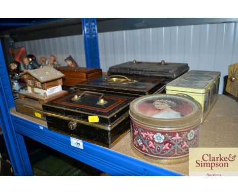 A quantity of various tins; cash boxes; trinket boxes etc