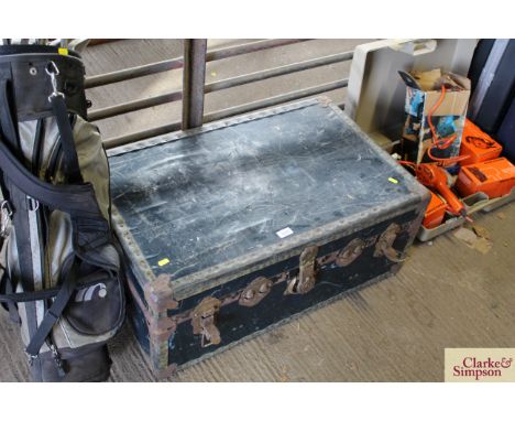 A metal storage trunk