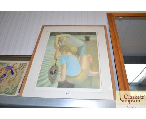 John Reay, pencil signed limited edition print "Children Crabbing"