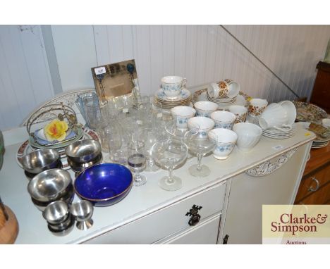 A collection of various glass and china to include Colclough and Midwinter teaware