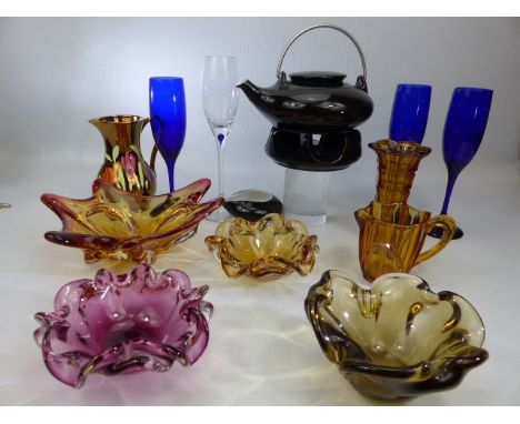 Ceramics and glassware to incude a German mid century teapot (Arzberg) and a collection of Murano