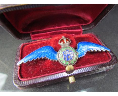 Sterling Silver RAF wings Guilloche enamel brooch in fitted Burys- Ballodet CAIRO box