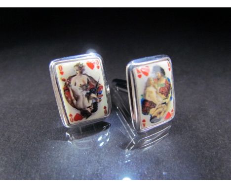 Pair of silver (sterling) and enamel set cufflinks