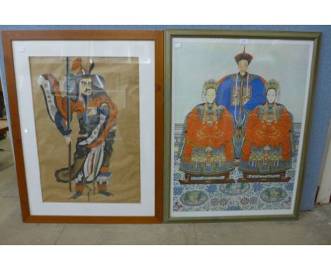 A Chinese warrior watercolour and a print 