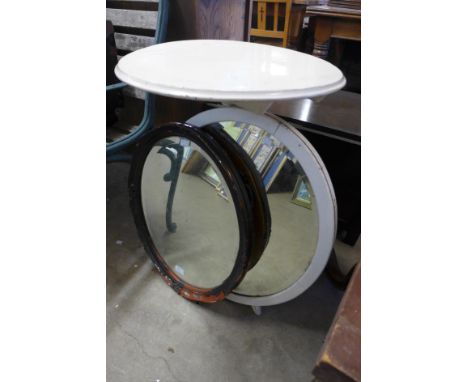 Two mirrors and a painted tripod occasional table 