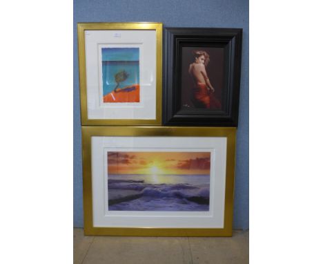 A Paul Powis limited edition silkscreen print, Darren Baker limited edition print and another print, framed 