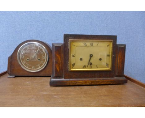 A Smiths oak mantel clock and a German Art Deco oak mantel clock 