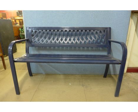 A painted metal garden bench 