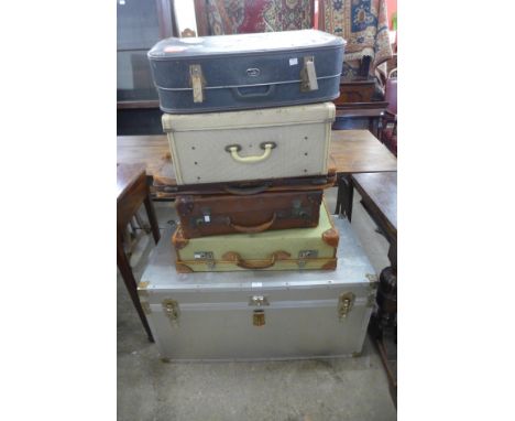 Five vintage cases and an aluminium travel trunk 