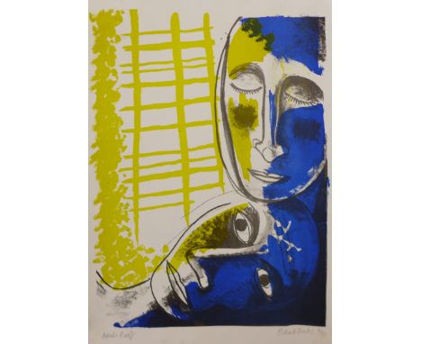 A signed Eldad Druks artist's proof print, abstract heads, unframed 